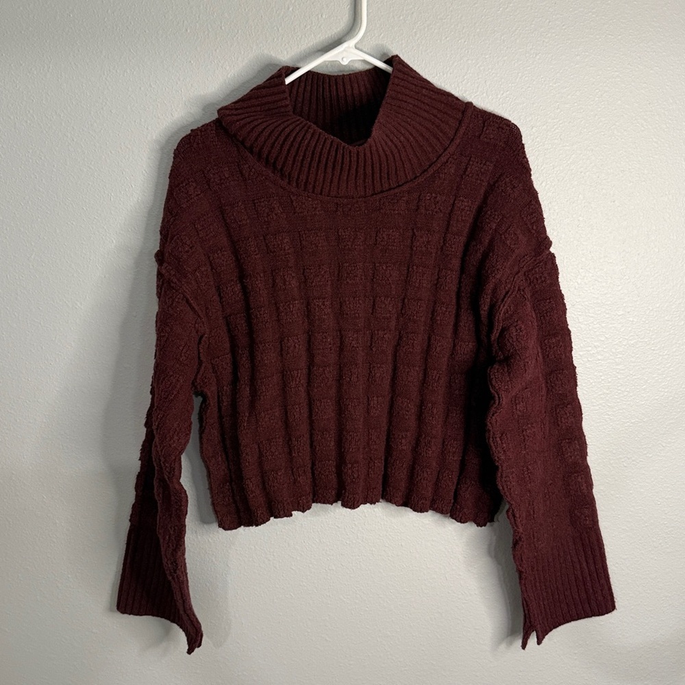 Free People | Care Soul Searcher Mock Neck Sweater | Wine Heather Small - Picture 2 of 7